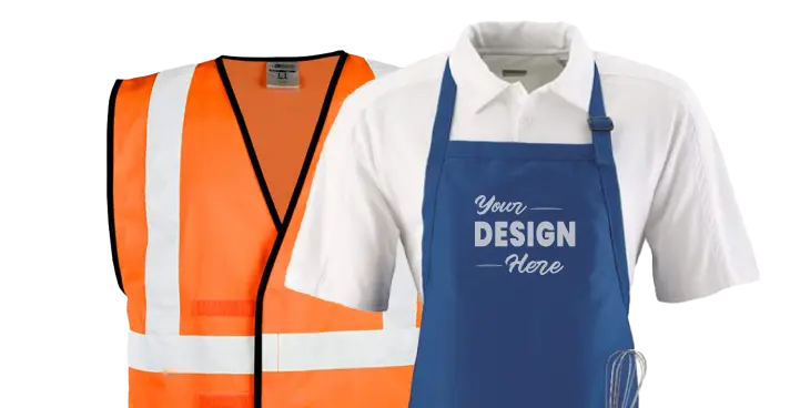 Orange color safety vest and navy color apron